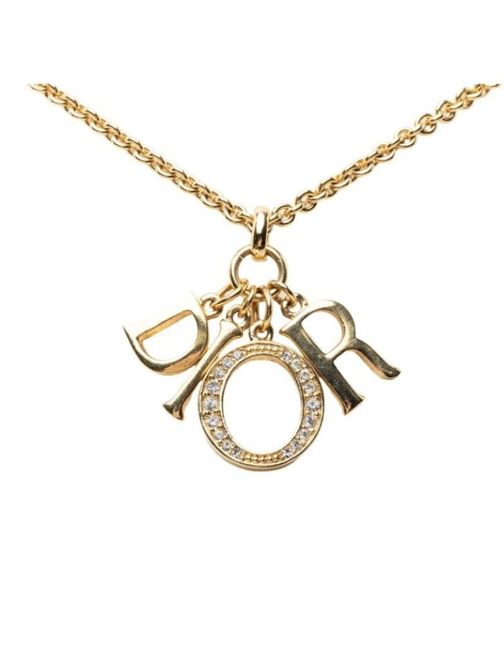 Dior Logo Necklace Gold Plated Rhinestone